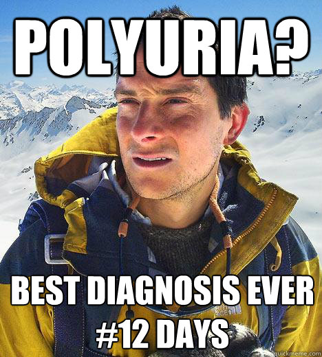 polyuria? best diagnosis ever
#12 days  Bear Grylls