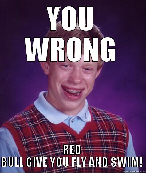 YOU WRONG RED BULL GIVE YOU FLY AND SWIM! Bad Luck Brian