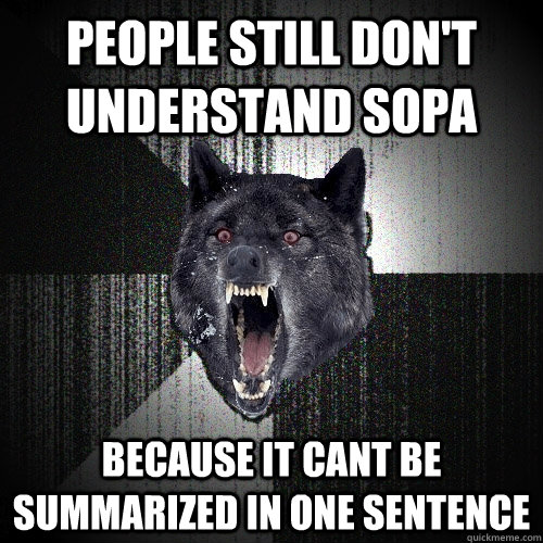 People still don't understand SOPA because it cant be summarized in one sentence  Insanity Wolf