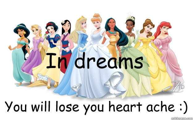 In dreams You will lose you heart ache :)  disney princesses