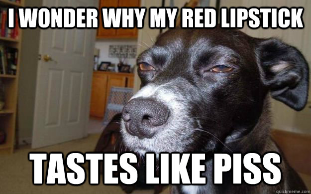 I wonder why my red lipstick tastes like piss  Skeptical Mutt