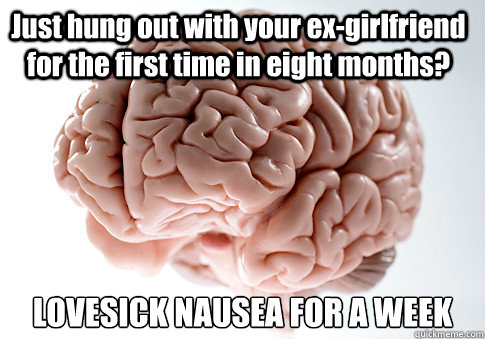 Just hung out with your ex-girlfriend for the first time in eight months? LOVESICK NAUSEA FOR A WEEK   Scumbag Brain