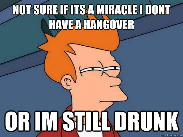 Not sure if its a miracle i dont have a hangover or im still drunk  Futurama Fry