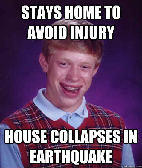 Stays home to avoid injury House collapses in Earthquake  Bad Luck Brian