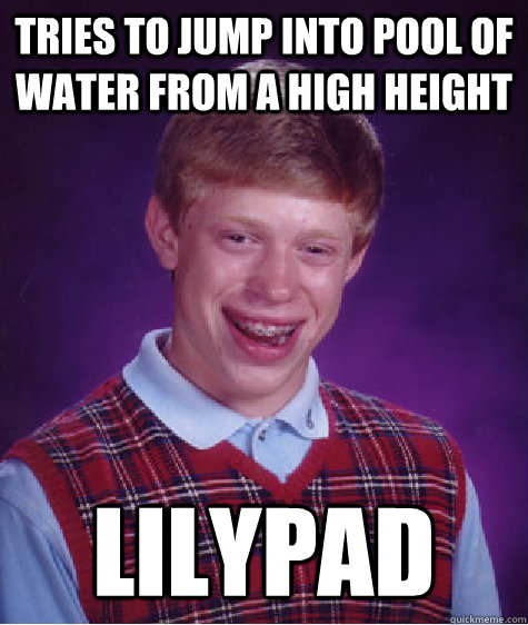 tries to jump into pool of water from a high height lilypad - tries to jump into pool of water from a high height lilypad  Bad Luck Brian