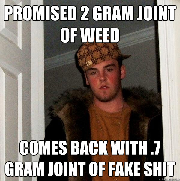 Promised 2 gram joint of weed Comes back with .7 gram joint of fake shit  Scumbag Steve