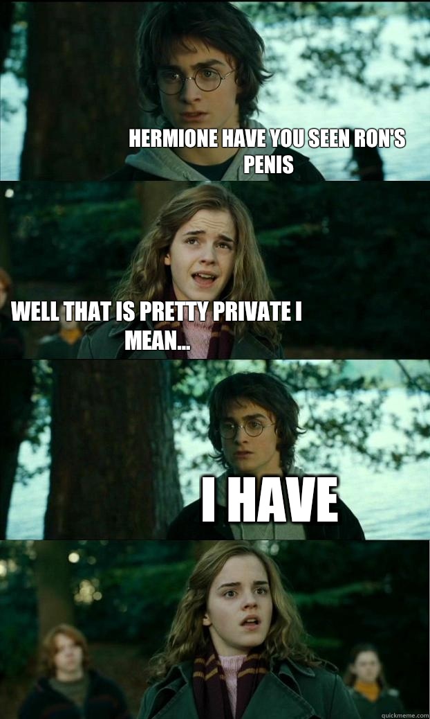 Hermione Have you seen ron's penis Well that is pretty private I mean... I have  Horny Harry