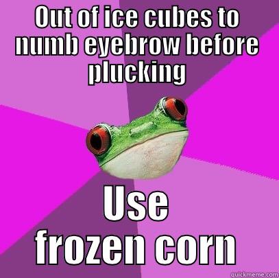 OUT OF ICE CUBES TO NUMB EYEBROW BEFORE PLUCKING USE FROZEN CORN Foul Bachelorette Frog