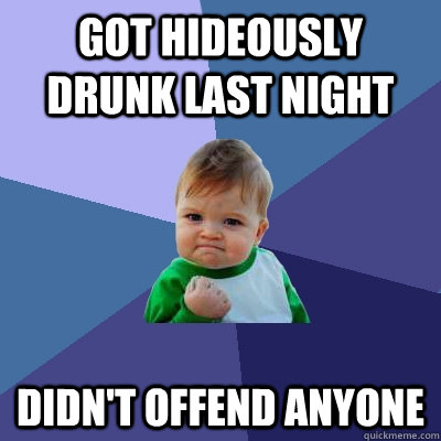 Got hideously drunk last night didn't offend anyone  Success Kid