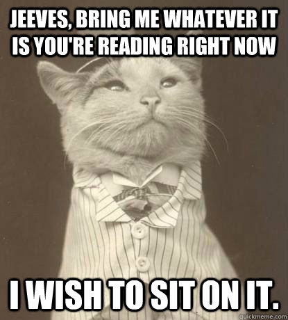 Jeeves, bring me whatever it is you're reading right now I wish to sit on it.  Aristocat