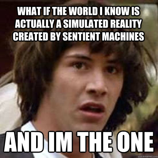 what if the world i know is actually a simulated reality created by sentient machines  and im the one - what if the world i know is actually a simulated reality created by sentient machines  and im the one  conspiracy keanu