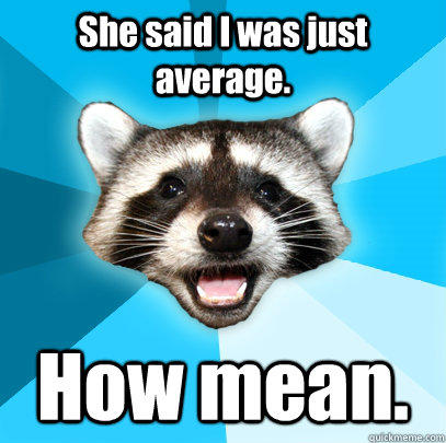 She said I was just average. How mean. - She said I was just average. How mean.  Lame Pun Coon