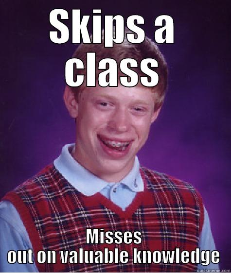 SKIPS A CLASS MISSES OUT ON VALUABLE KNOWLEDGE Bad Luck Brian