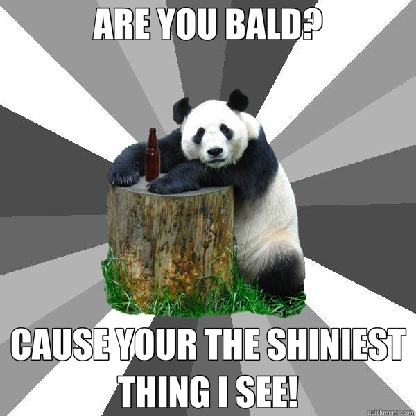 ARE YOU BALD? CAUSE YOUR THE SHINIEST THING I SEE!  Pickup-Line Panda