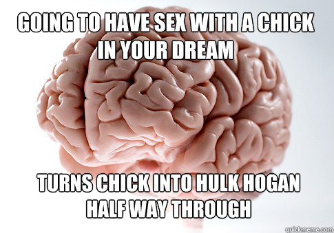 going to have sex with a chick in your dream Turns chick into Hulk Hogan half way through  Scumbag Brain