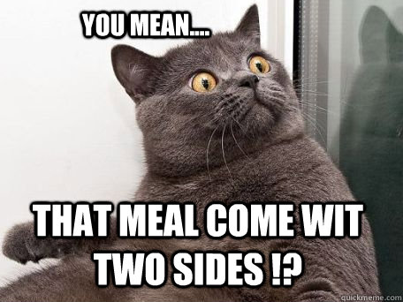 You mean.... That meal come wit two sides !?  conspiracy cat