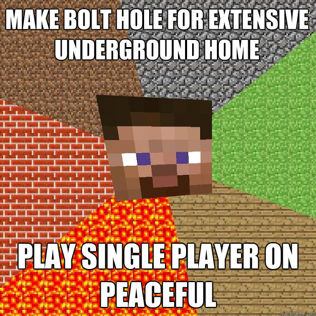 Make bolt hole for extensive underground home Play single player on peaceful - Make bolt hole for extensive underground home Play single player on peaceful  Minecraft