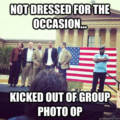 Not dressed for the occasion... Kicked out of group photo op - Not dressed for the occasion... Kicked out of group photo op  Scumbag Jay-Z