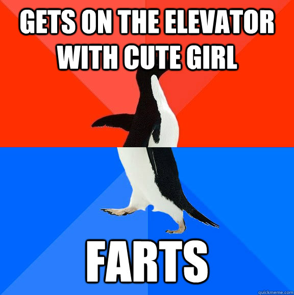 gets on the elevator with cute girl farts - gets on the elevator with cute girl farts  Socially Awesome Awkward Penguin