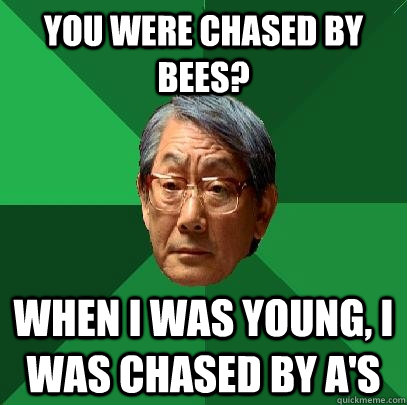 You were chased by bees? When I was young, I was chased by A's  High Expectations Asian Father