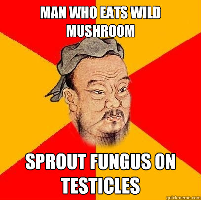 man who eats wild mushroom sprout fungus on testicles  Confucius says