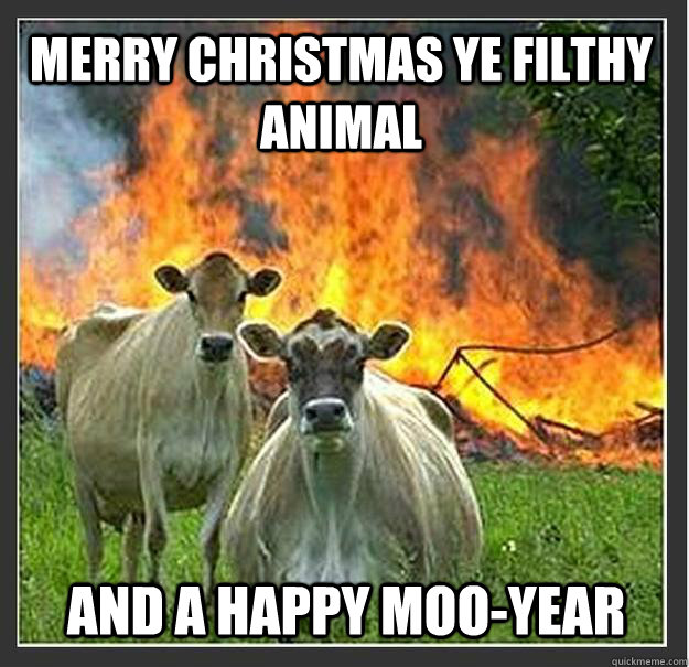 Merry Christmas ye Filthy Animal And a Happy Moo-Year   Evil cows