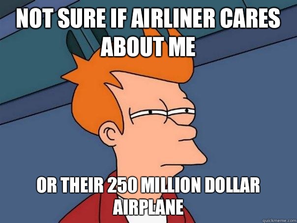 Not sure if airliner cares about me Or their 250 million dollar airplane  Futurama Fry