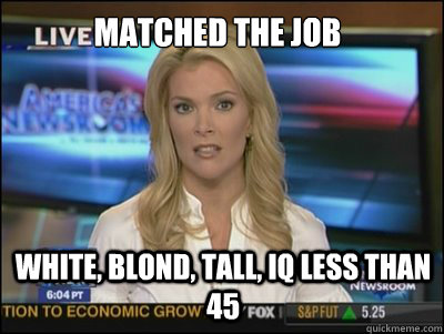 matched the job description white, blond, tall, iq less than 45   Megyn Kelly