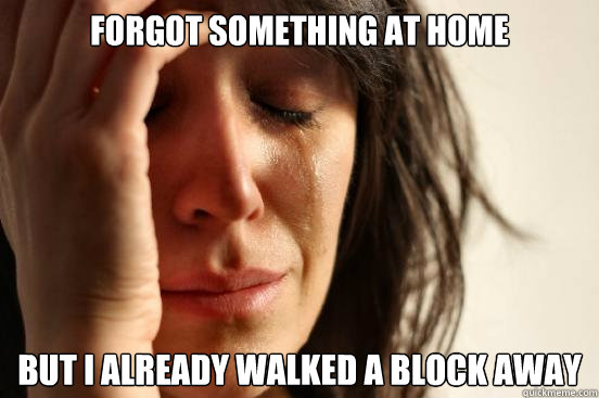 forgot something at home but i already walked a block away  First World Problems