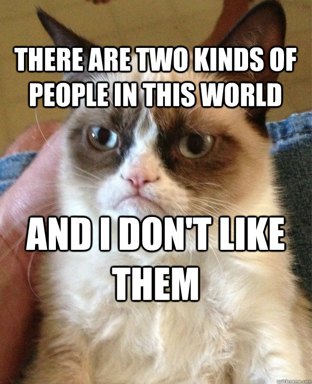 there are two kinds of people in this world and i don't like them  Grumpy Cat