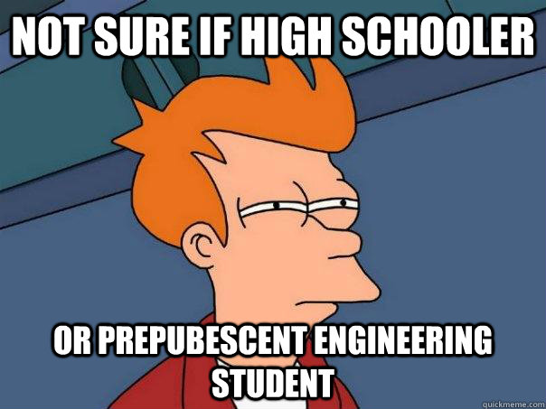 Not sure if high schooler Or prepubescent engineering student  Futurama Fry