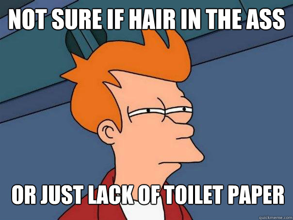 Not sure if hair in the ass Or just lack of toilet paper  Futurama Fry