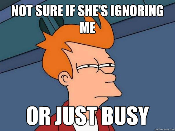 Not sure if she's ignoring me Or just busy  Futurama Fry