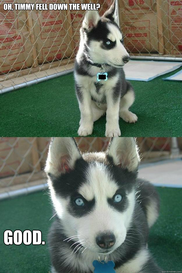 Oh, timmy fell down the well? good.  Insanity puppy