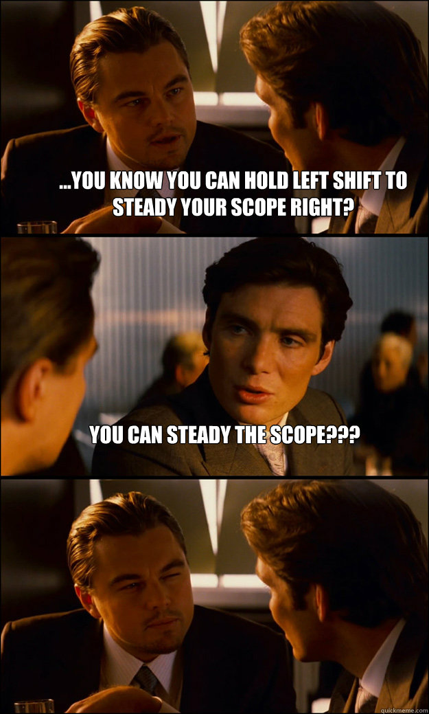 ...You know you can hold left shift to steady your scope right? You can steady the scope???  - ...You know you can hold left shift to steady your scope right? You can steady the scope???   Inception