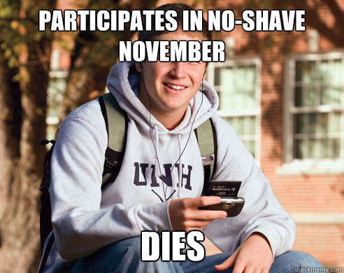 participates in no-shave november Dies  College Freshman