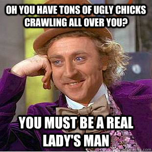 Oh you have tons of ugly chicks crawling all over you? you must be a real lady's man  Condescending Wonka