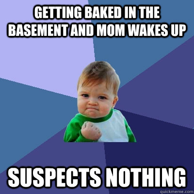 getting baked in the basement and mom wakes up suspects nothing  Success Kid