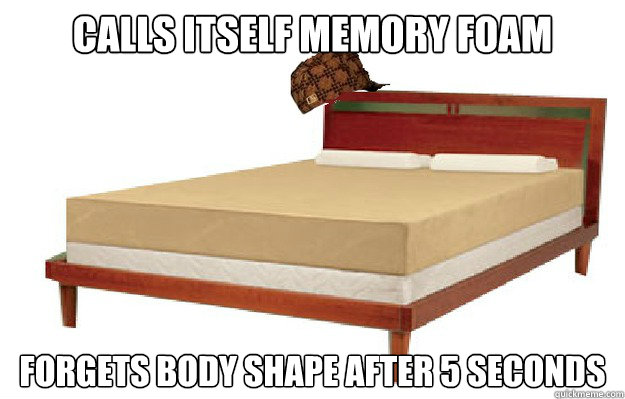 calls itself memory foam  Forgets body shape after 5 seconds - calls itself memory foam  Forgets body shape after 5 seconds  Scumbag Mattress