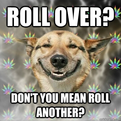 Roll over? Don't you mean roll another?  Stoner Dog