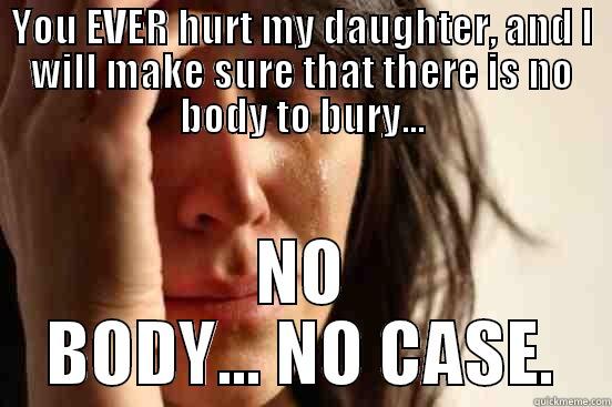 You've Been Warned. - YOU EVER HURT MY DAUGHTER, AND I WILL MAKE SURE THAT THERE IS NO BODY TO BURY... NO BODY... NO CASE. First World Problems