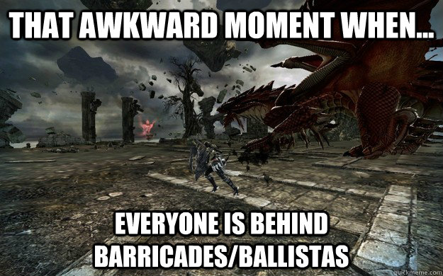 That awkward moment when... Everyone is behind barricades/ballistas  Vindictus meme
