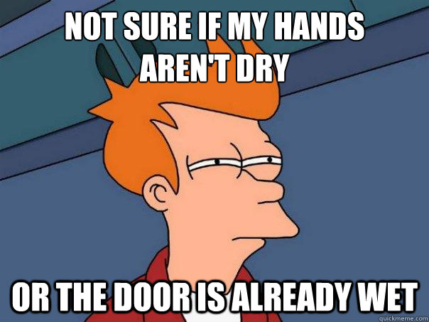 Not sure if my hands
aren't dry Or the door is already wet  Futurama Fry