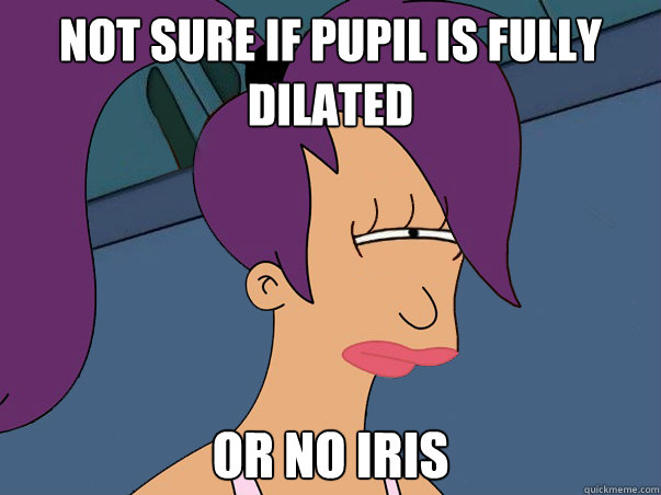 Not sure if pupil is fully dilated  or no iris  Leela Futurama