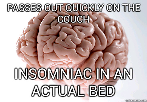 passes out quickly on the couch insomniac in an actual bed  Scumbag Brain