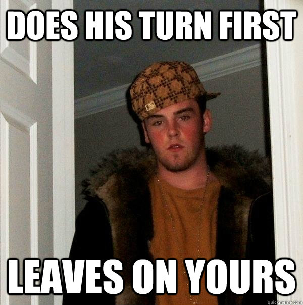 does his turn first leaves on yours  Scumbag Steve