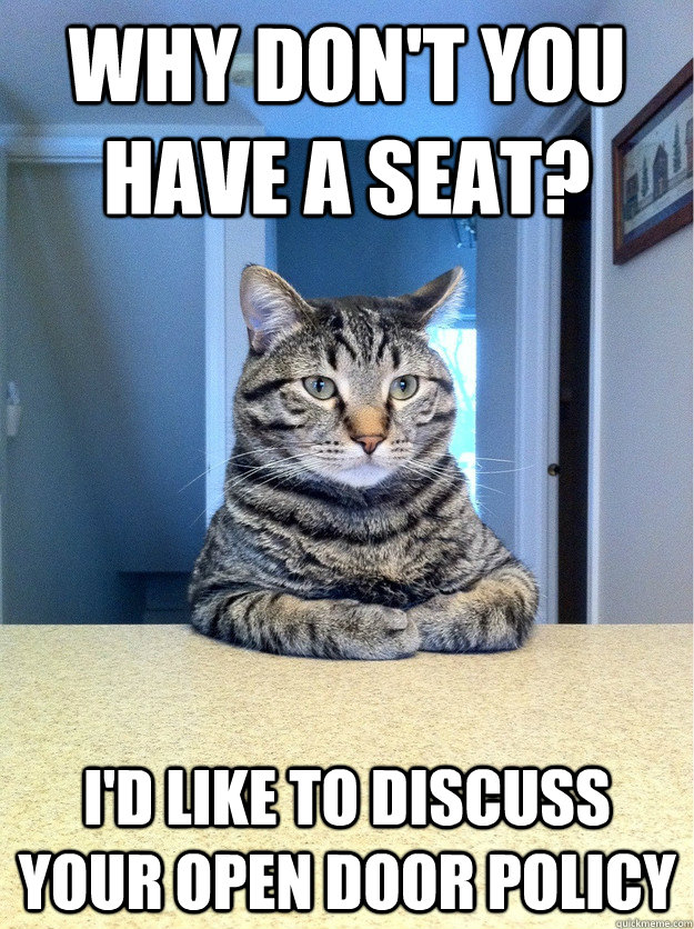 why don't you have a seat? I'd like to discuss your open door policy  Chris Hansen Cat