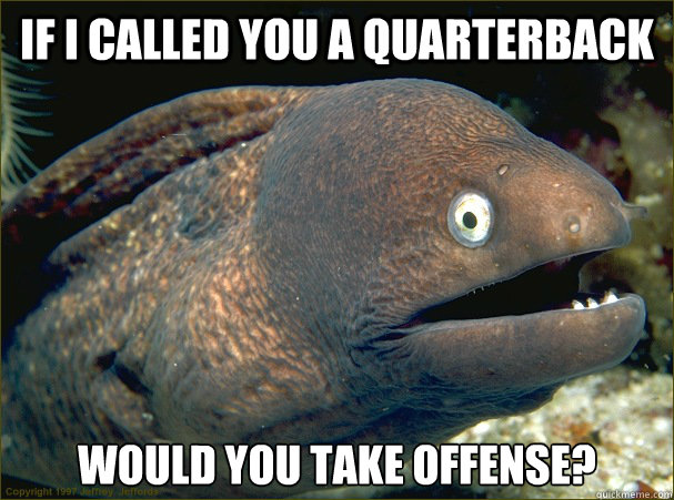 If I called you a Quarterback would you take offense?  Bad Joke Eel