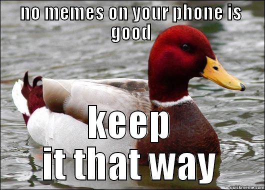 no memes is good - NO MEMES ON YOUR PHONE IS GOOD KEEP IT THAT WAY Malicious Advice Mallard