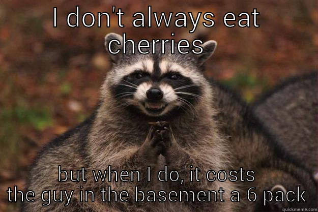 I DON'T ALWAYS EAT CHERRIES BUT WHEN I DO, IT COSTS THE GUY IN THE BASEMENT A 6 PACK Evil Plotting Raccoon